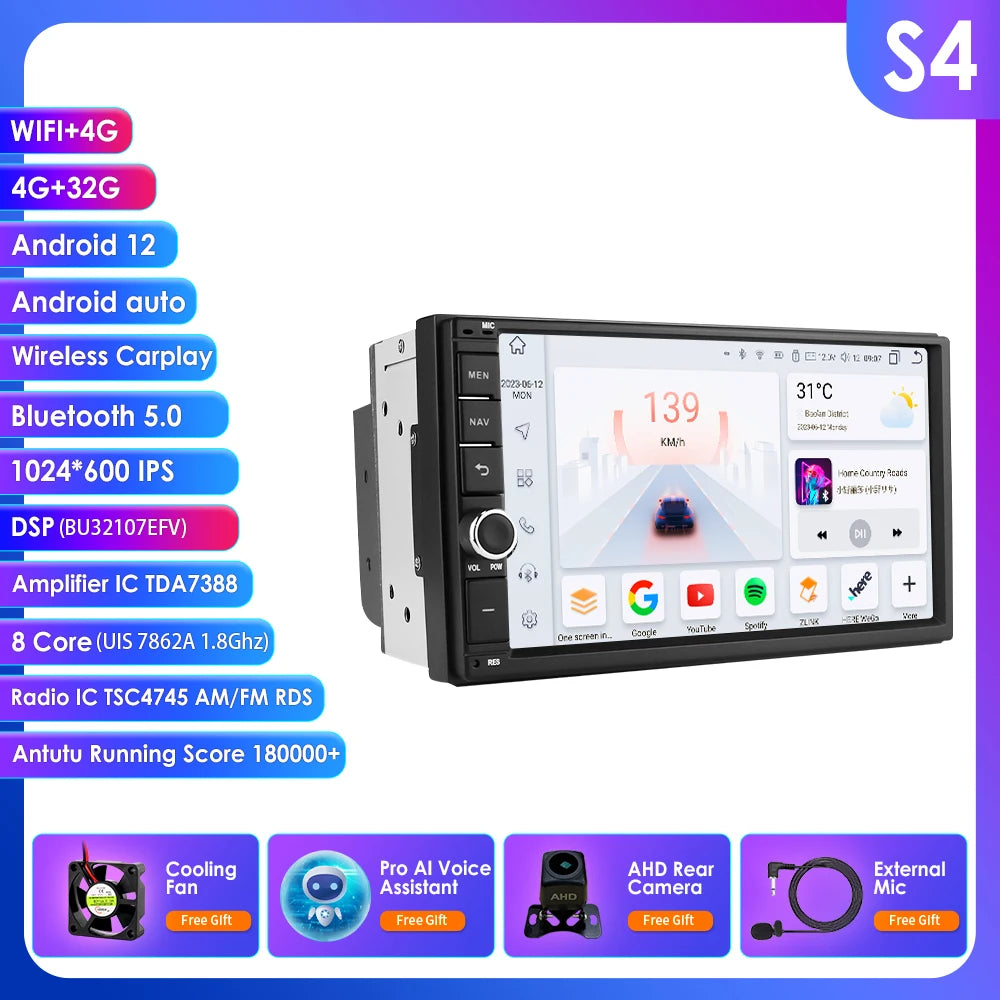 Android Radio 7" 2Din CarPlay GPS Universal 4G