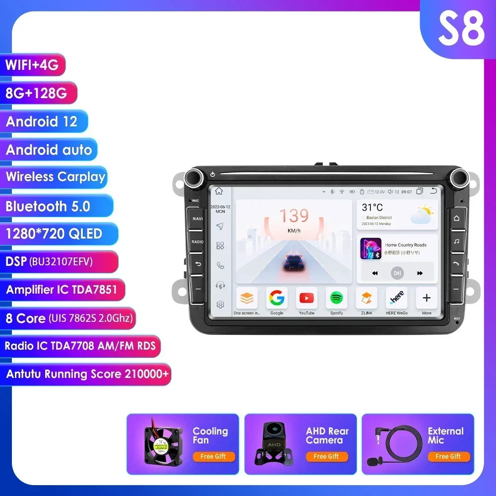 Car radio 8" Android 13 for VW Golf, Passat B7, Polo, Tiguan