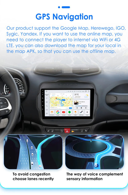 Autoradio 2DIN da 9" con Android 13 per Jeep Renegade 2016-2020