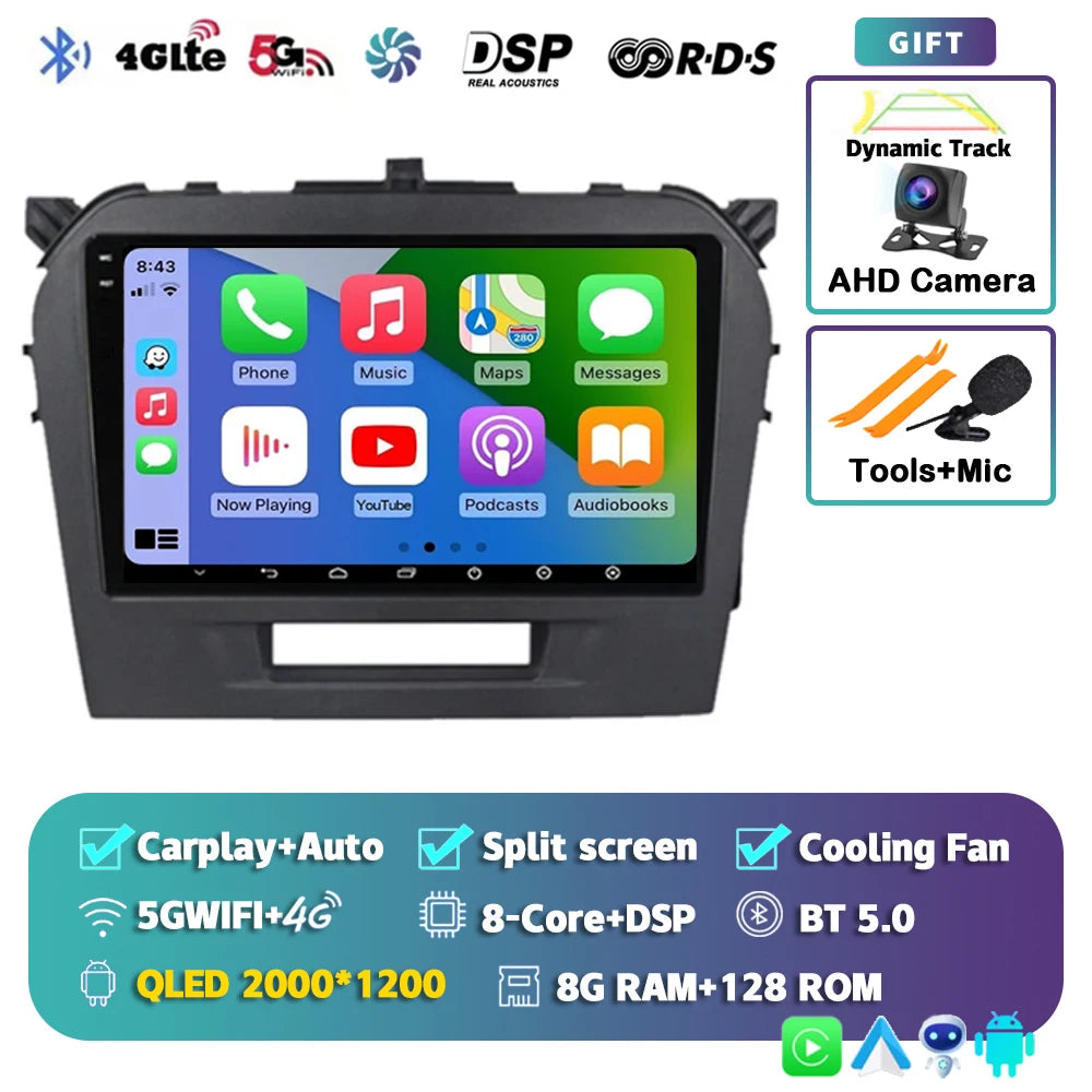 Autoradio 9" Android 14 Carplay para Suzuki Vitara 2015-2019, GPS WiFi+4G