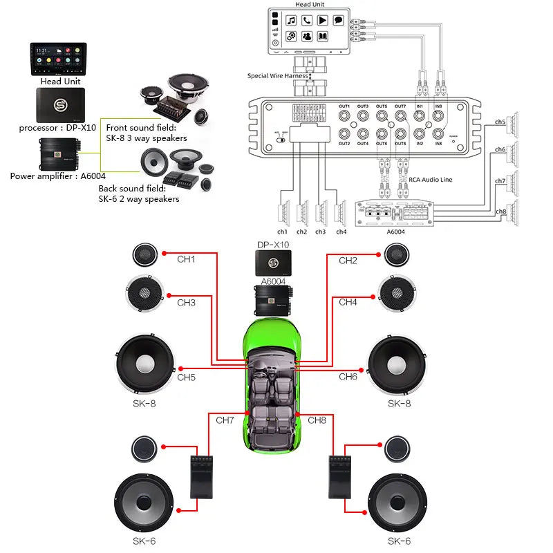 Amplificatore DSP a 4 canali e 8 canali con telecomando LCD