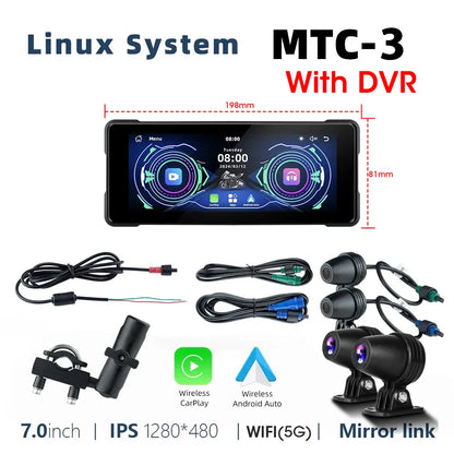 Radio Moto 7" IPX7 CarPlay Android Auto Din