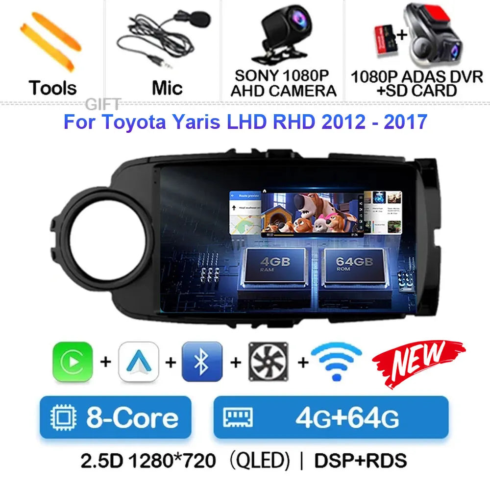 Radio Carplay Android 14 Toyota Yaris 2012-2017 9" GPS WiFi