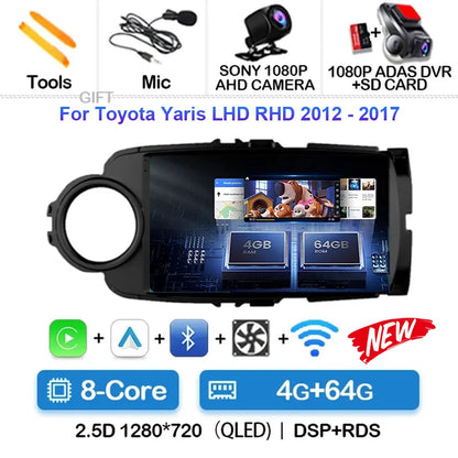 Radio Carplay Android 14 Toyota Yaris 2012-2017 9" GPS WiFi