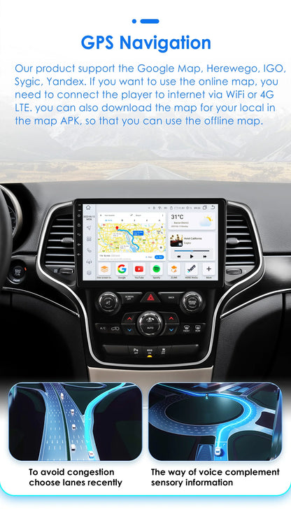 Hizpo 10.1" 2DIN CarPlay Android 13 per Jeep Grand Cherokee 2014-2022