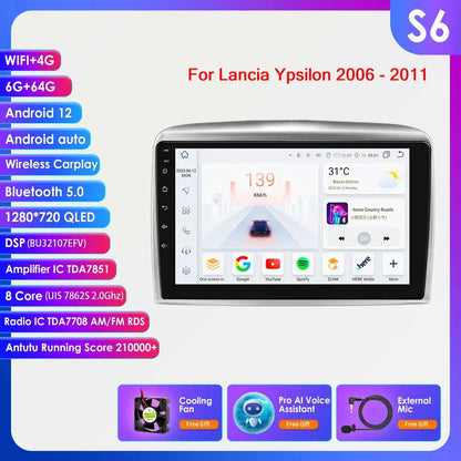 Autoradio 9" 2DIN Android 13 para Lancia Ypsilon 2006-2011
