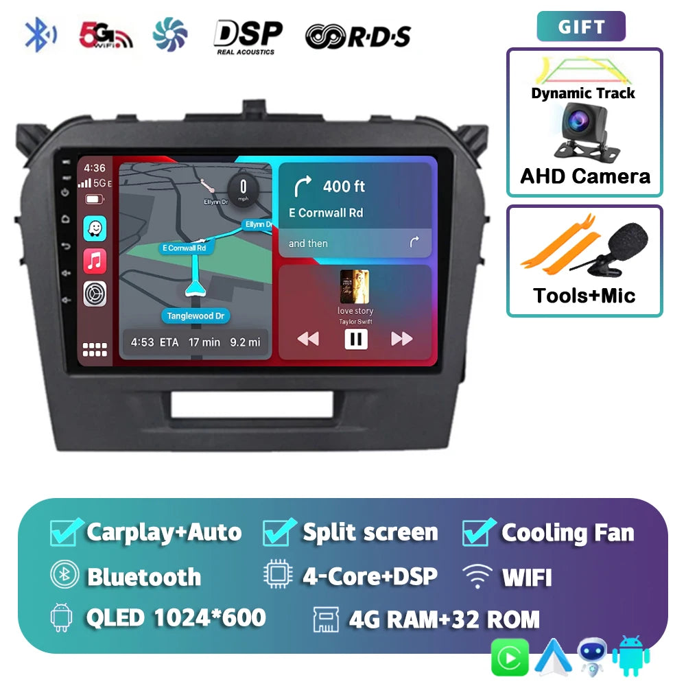Autoradio 9" Android 14 Carplay para Suzuki Vitara 2015-2019, GPS WiFi+4G