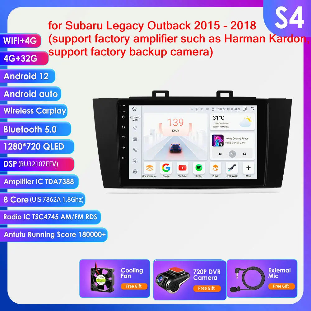 Android 9" 2DIN CarPlay radio for Subaru Legacy 2015-2018