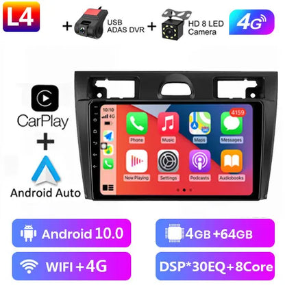 Radio Android 12 CarPlay, 9" 2 Din per Ford Fiesta MK6 2002-2008