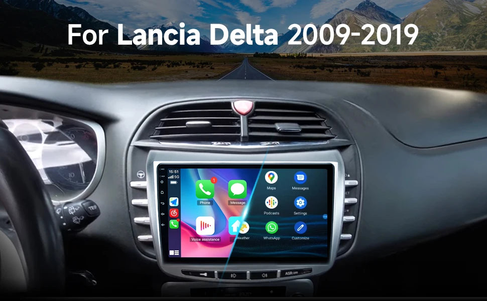 Car radio 9" 1DIN Android 14 for Lancia Delta 2009-2019