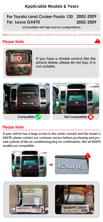 Autoradio Android 13 da 9,7" Double Din per Land Cruiser Prado 120 / Lexus GX470 2002-2009