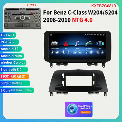 Autoradio 10.25" 2 Din Android CarPlay per Mercedes-Benz Classe C W204 S204 2008-2010