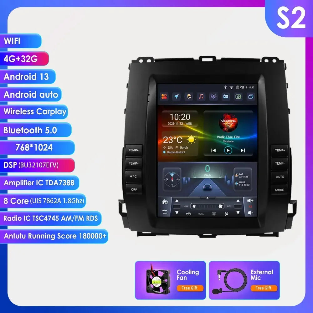 Autoradio Android 13 da 9,7" Double Din per Land Cruiser Prado 120 / Lexus GX470 2002-2009