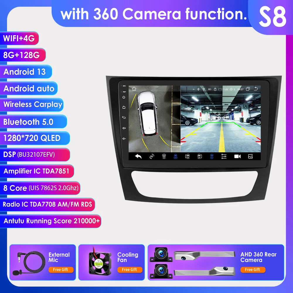 Autoradio Android 12, 9" para Mercedes E-class 2002-2009
