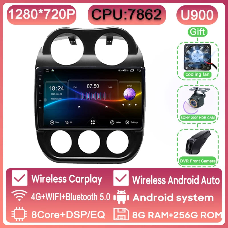 Autoradio Android 13 10" 1DIN para Jeep Compass/Patriot 2011-2017
