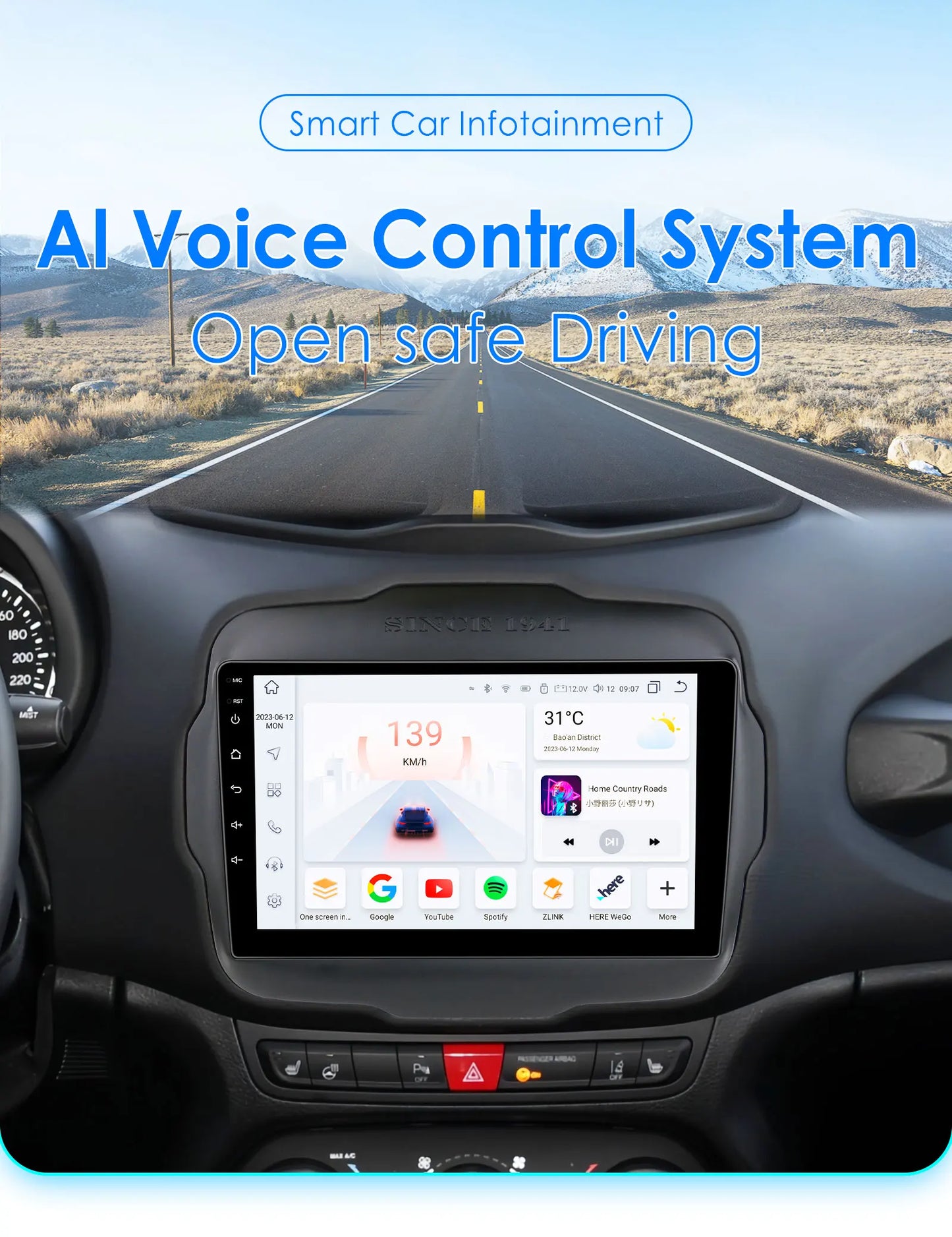 Autoradio 2DIN da 9" con Android 13 per Jeep Renegade 2016-2020