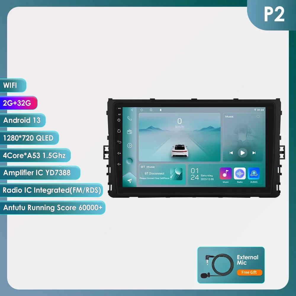 9" 2DIN Android 13 Car Stereo for VW T-Roc T-Cross Polo 2018-2021