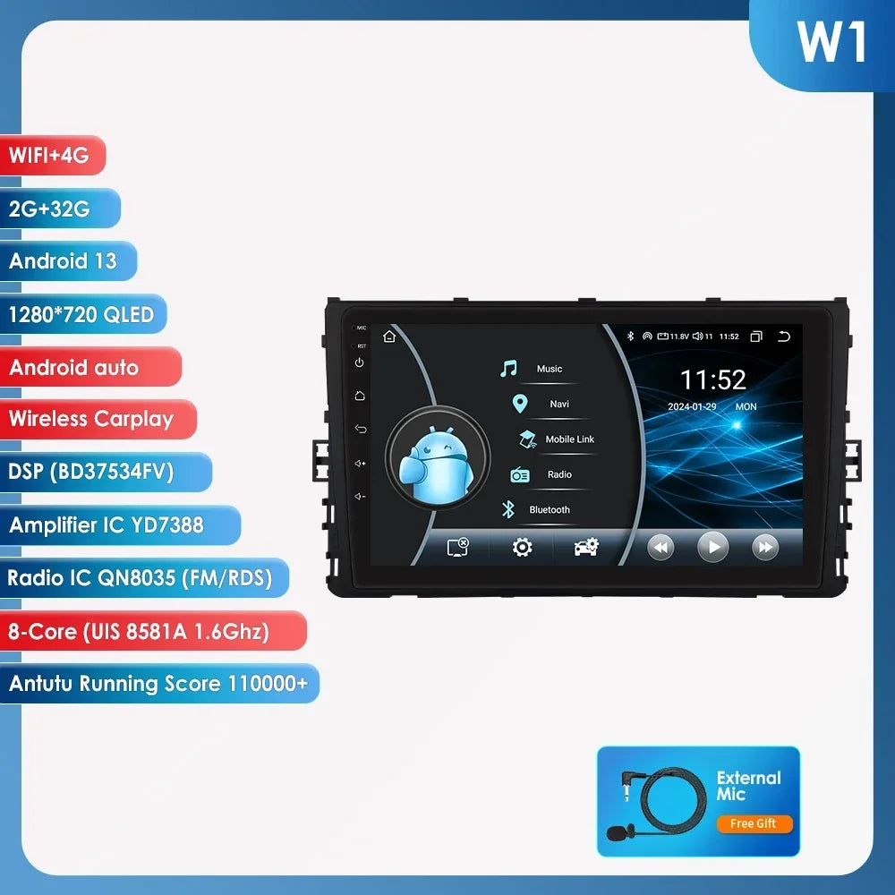 9" 2DIN Android 13 Car Stereo for VW T-Roc T-Cross Polo 2018-2021