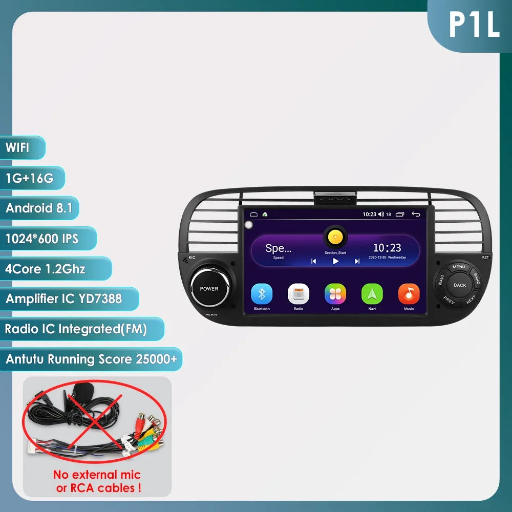 7 Inch 7862 AI 2din Android 13 Car Radio for Fiat 500 2007-2014 with GPS, CarPlay and 4G