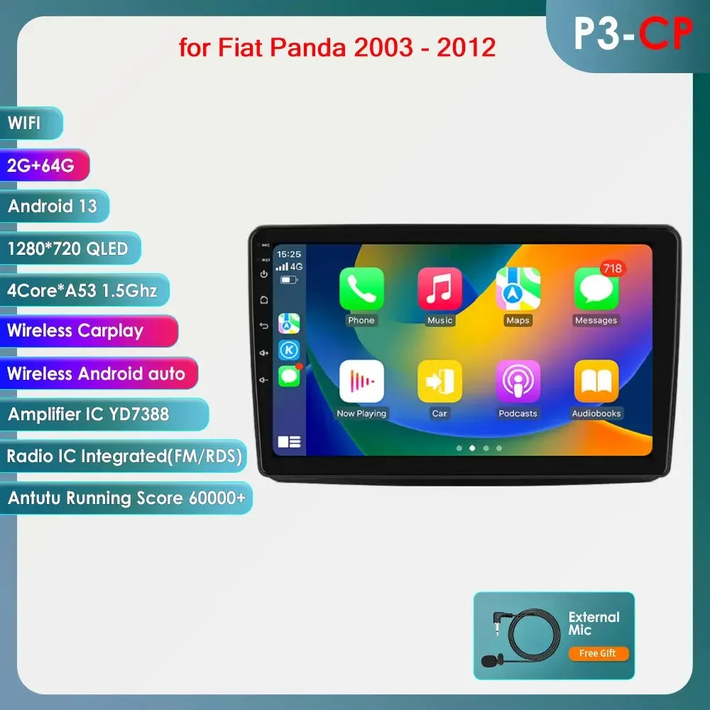 Autoradio GPS Android CarPlay da 9" per Fiat Panda 2003-2012