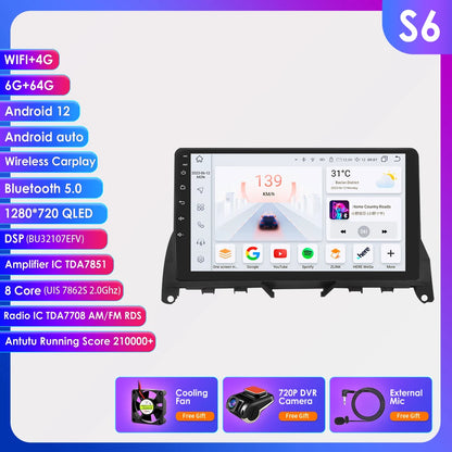 Autoradio 9" 2 Din Android 13 per Mercedes Benz Classe C W204 S204 2007-2010
