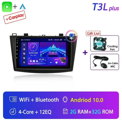 Stereo Mazda 3 2009-2013, 9" Android 12 Double Din, GPS Navigation