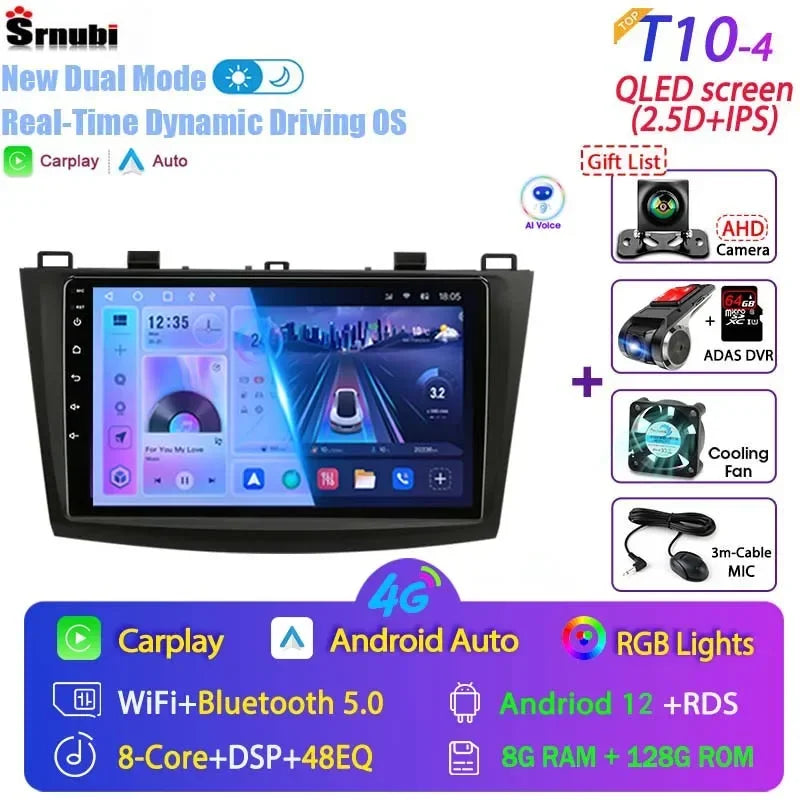 Stereo Mazda 3 2009-2013, 9" Android 12 Double Din, GPS Navigation