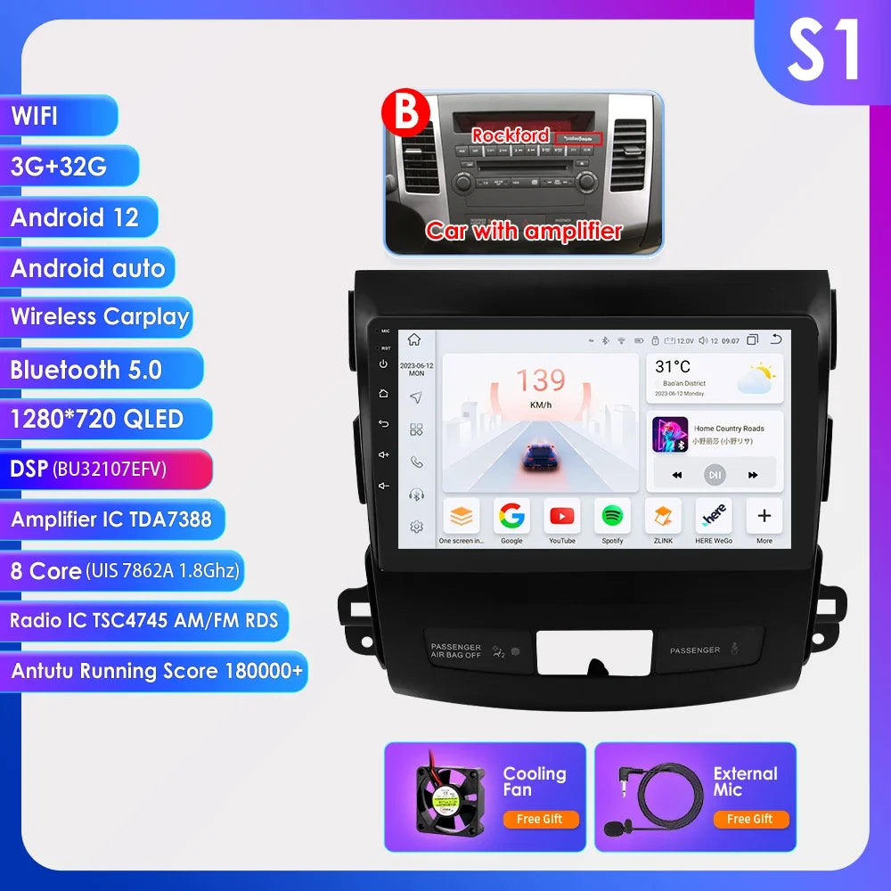 Car radio 9" 2 DIN for Mitsubishi Outlander 2005-2011