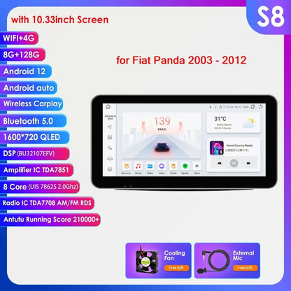 Autoradio GPS Android CarPlay da 9" per Fiat Panda 2003-2012