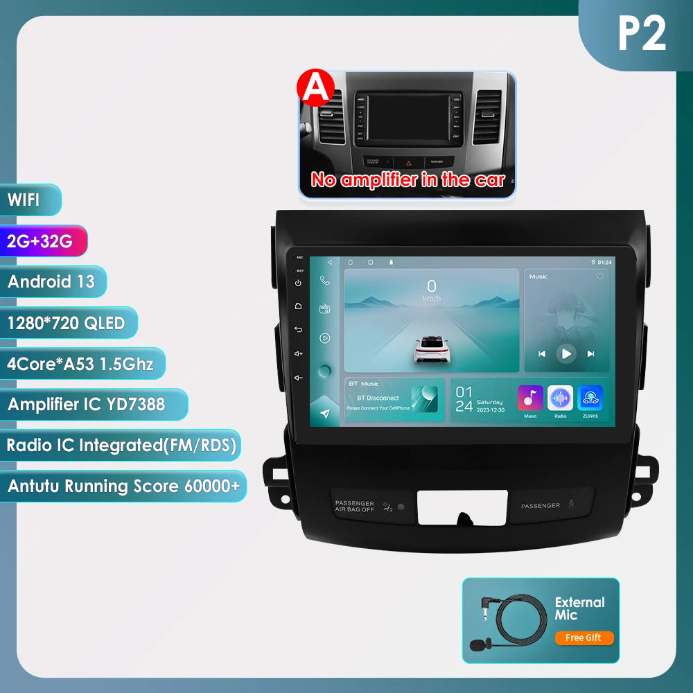 Car radio 9" 2 DIN for Mitsubishi Outlander 2005-2011