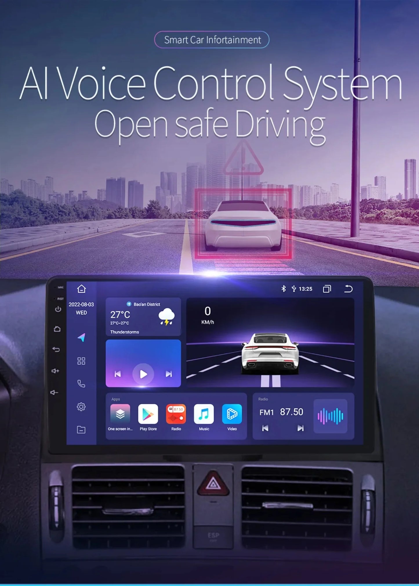 Autoradio 9" 2 Din Android 13 per Mercedes Benz Classe C W204 S204 2007-2010
