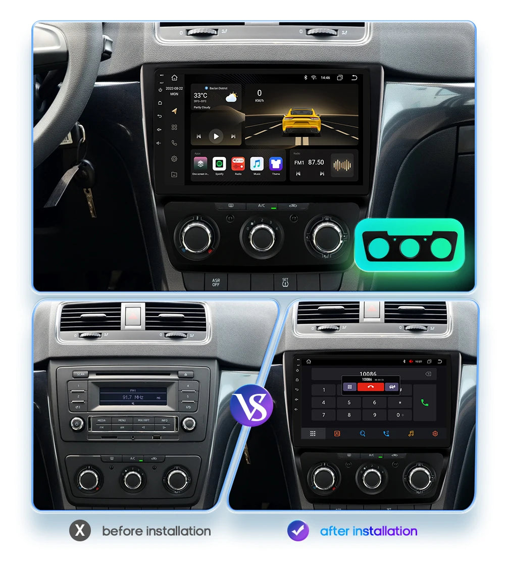 Autoradio 10.1" 2DIN para Skoda Yeti 2009-2014 con CarPlay y Android Auto