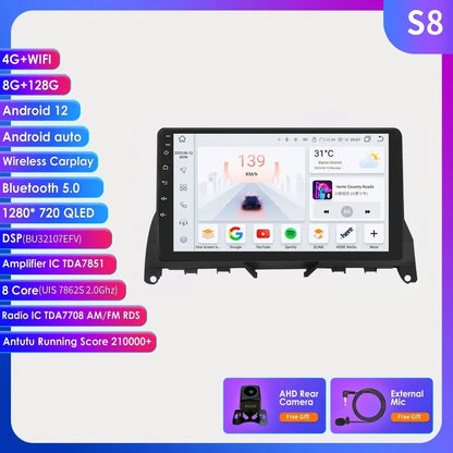 Autoradio 9" 2 Din Android 13 per Mercedes Benz Classe C W204 S204 2007-2010