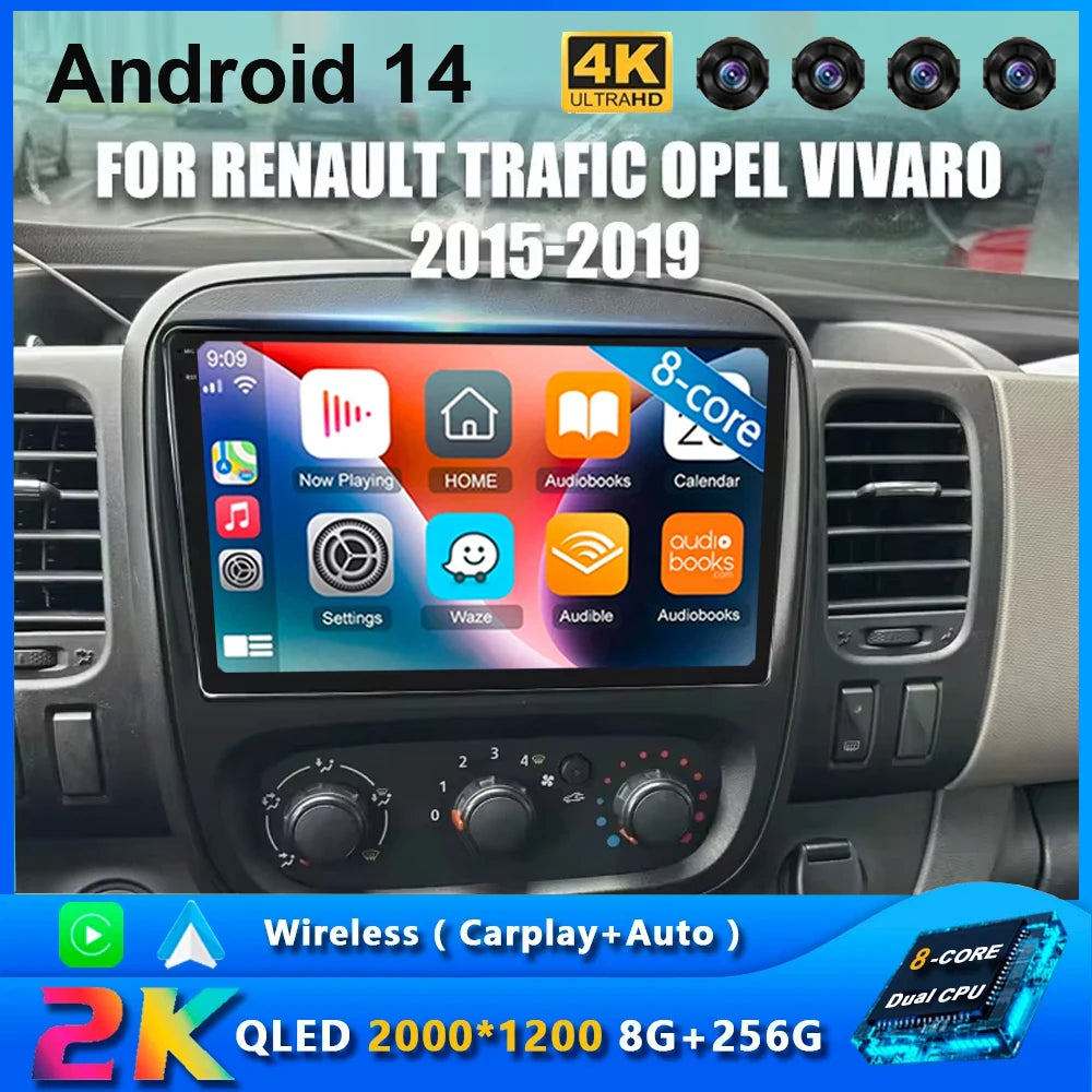 Autoradio Android 14 da 9" con CarPlay per Renault Trafic 3 2014-2021, Opel Vivaro B, 2014-2018