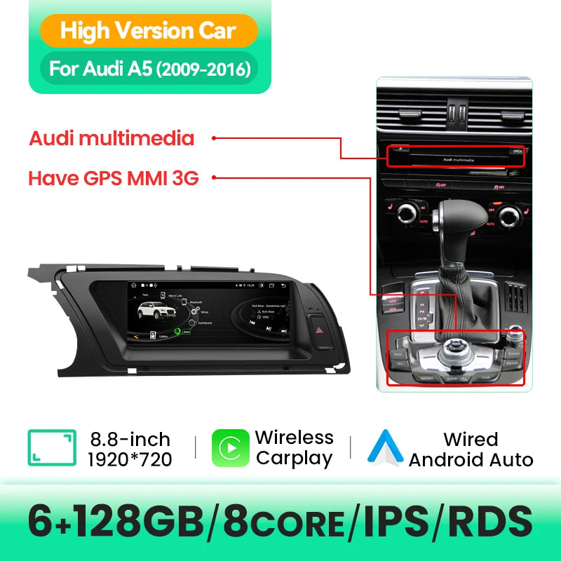 8.8" CarPlay Android Auto for Audi A5 2009-2016