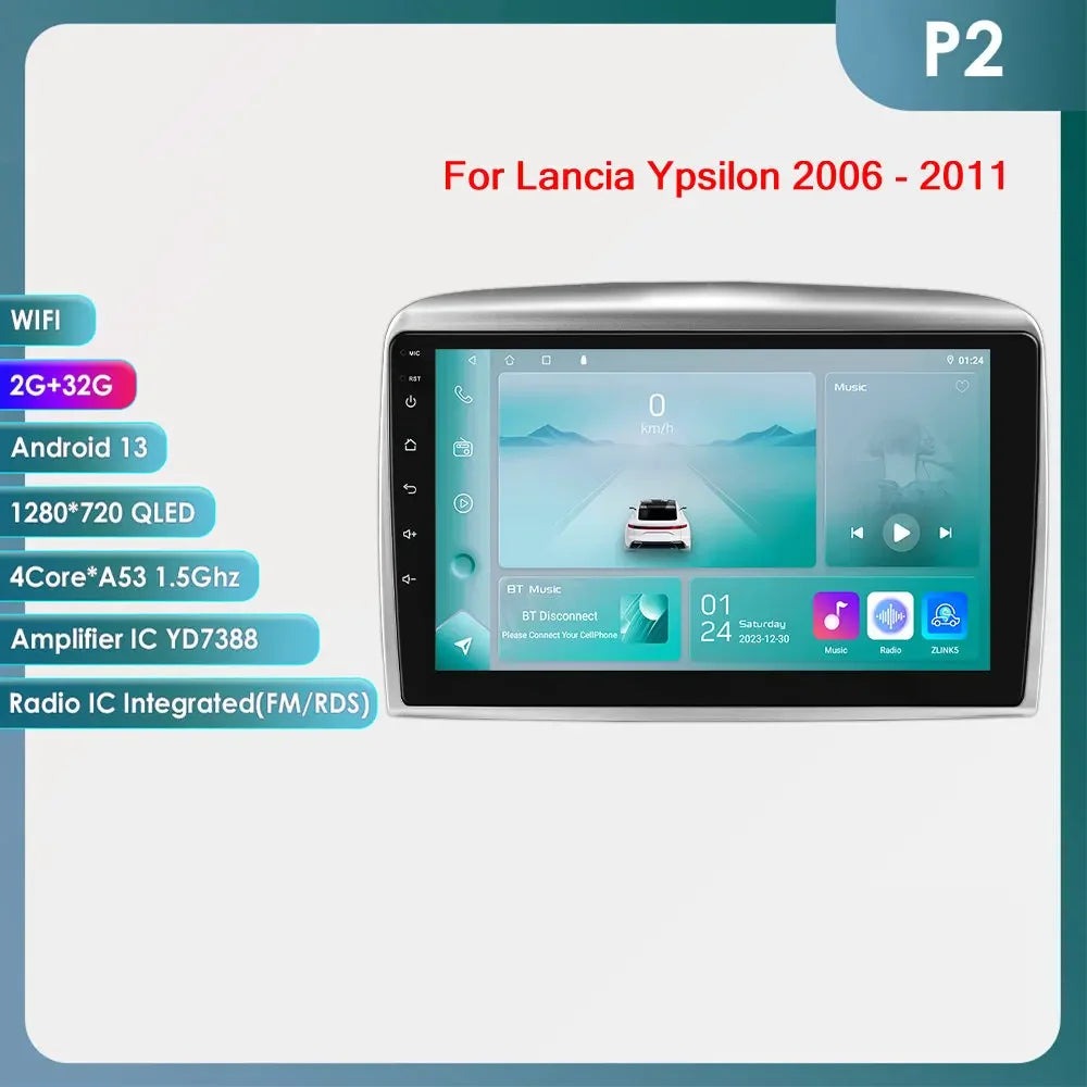 Autoradio 9" 2DIN Android 13 para Lancia Ypsilon 2006-2011