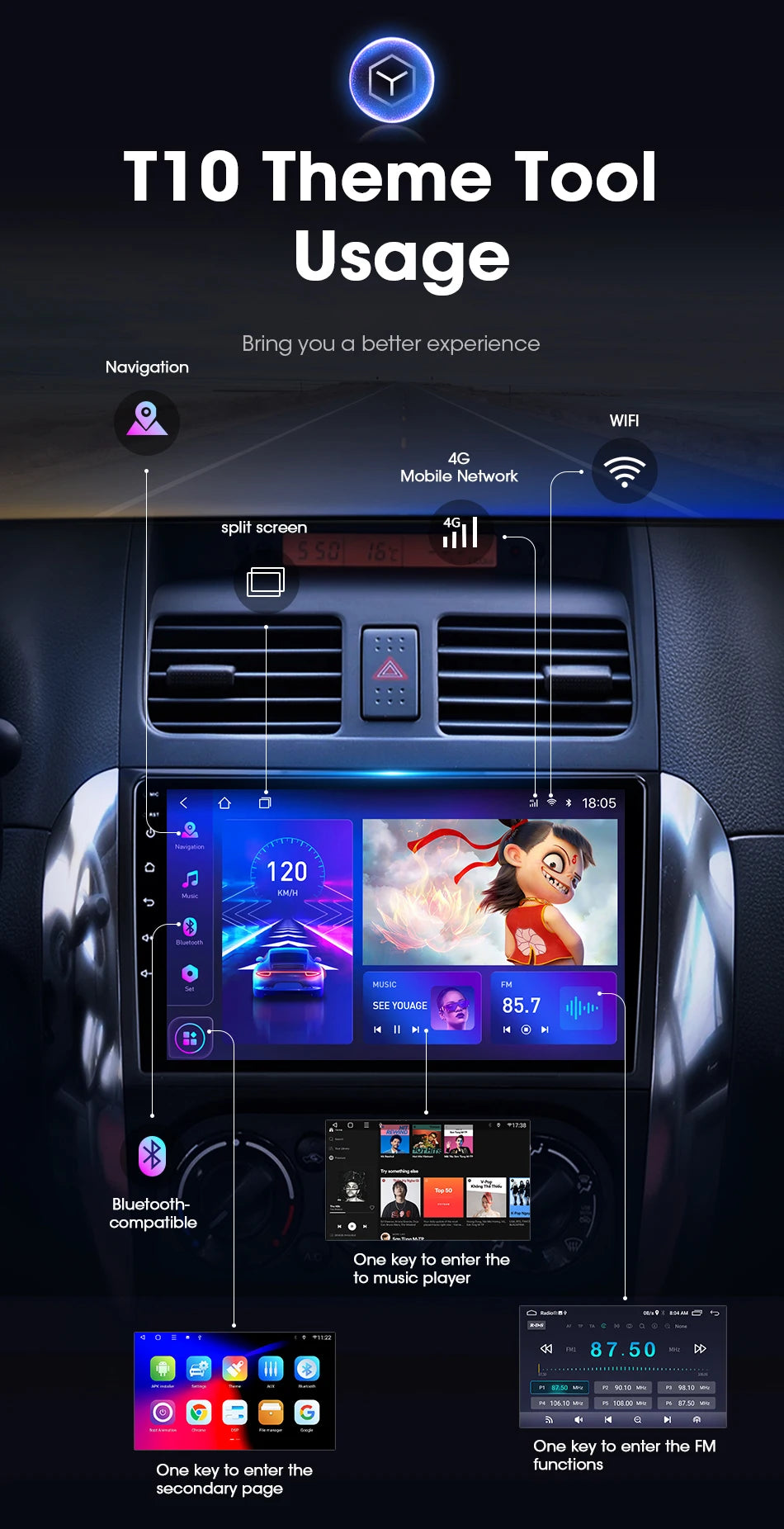 Srnubi 9" Android Autoradio, 2 Din, CarPlay per Suzuki SX4 2006-2014