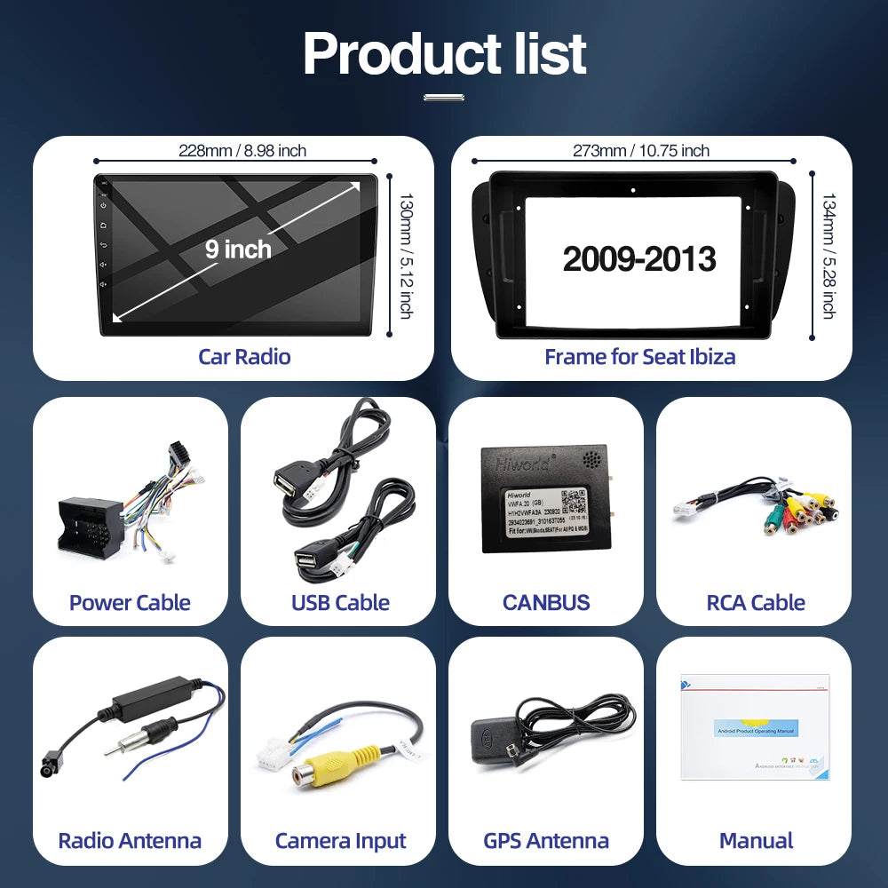 Autoradio Android 2 DIN da 9" per Seat Ibiza