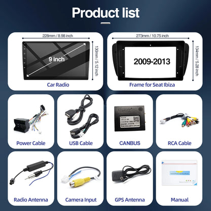 Autoradio Android 2 DIN da 9" per Seat Ibiza