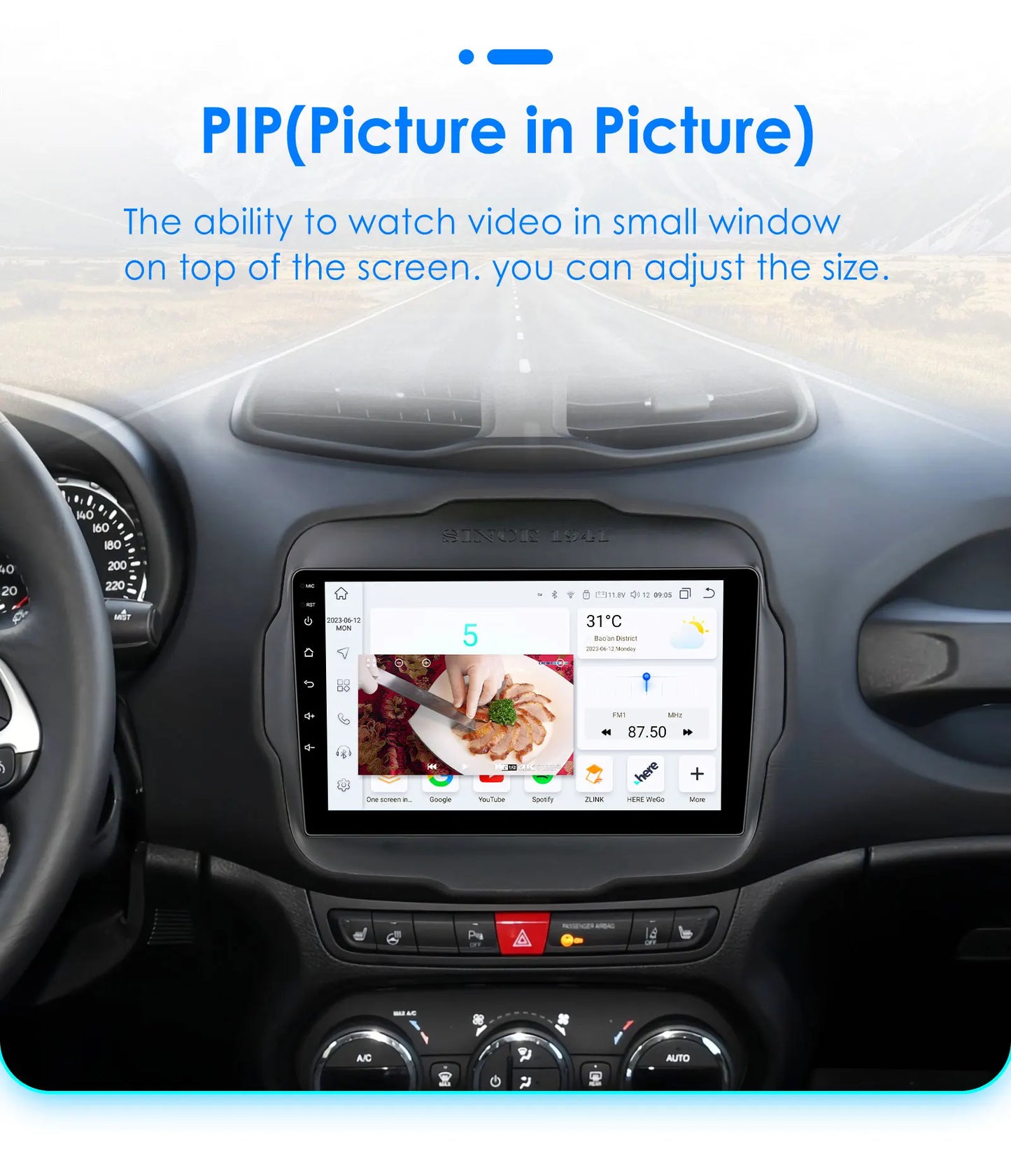 Autoradio 2DIN da 9" con Android 13 per Jeep Renegade 2016-2020