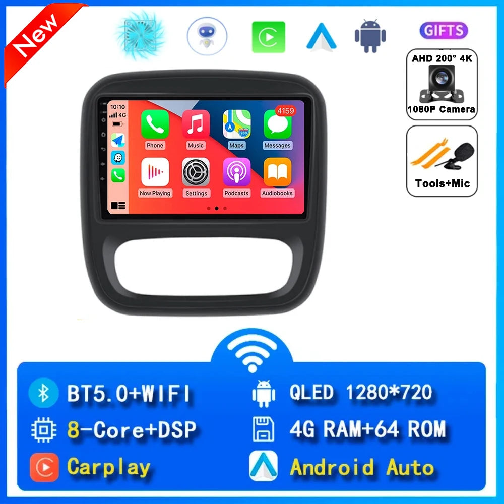 Autoradio Android 14 da 9" con CarPlay per Renault Trafic 3 2014-2021, Opel Vivaro B, 2014-2018