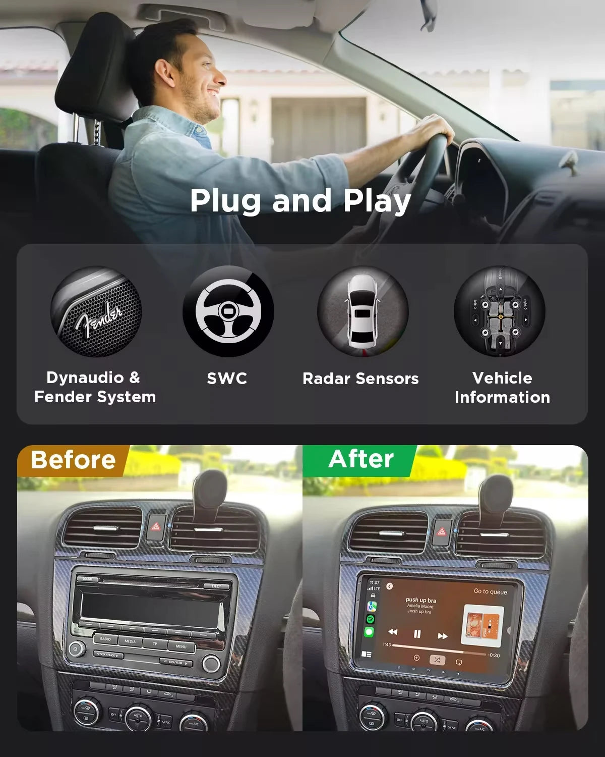 Radio 9" 2 Din para VW Caddy 2011-2019 – CarPlay, GPS, 360° Vista