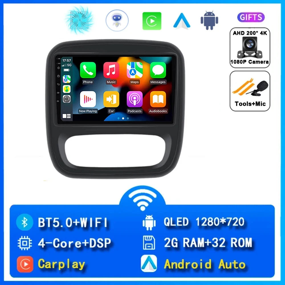 Autoradio Android 14 da 9" con CarPlay per Renault Trafic 3 2014-2021, Opel Vivaro B, 2014-2018