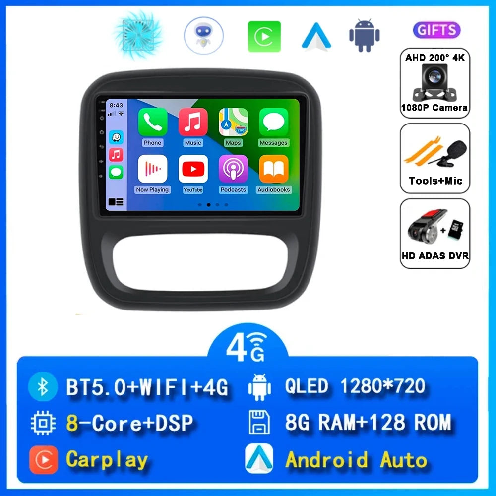 Autoradio Android 14 da 9" con CarPlay per Renault Trafic 3 2014-2021, Opel Vivaro B, 2014-2018