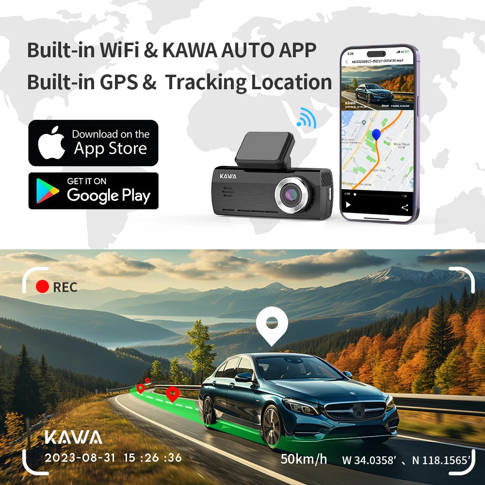 Dashcam KAWA D8 4K con Dual-Cam y GPS, 3-5'' AutoRadioCanario