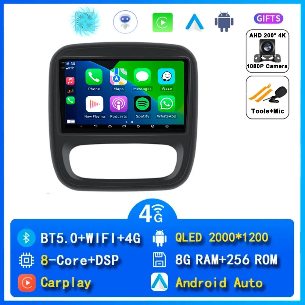 Autoradio Android 14 da 9" con CarPlay per Renault Trafic 3 2014-2021, Opel Vivaro B, 2014-2018