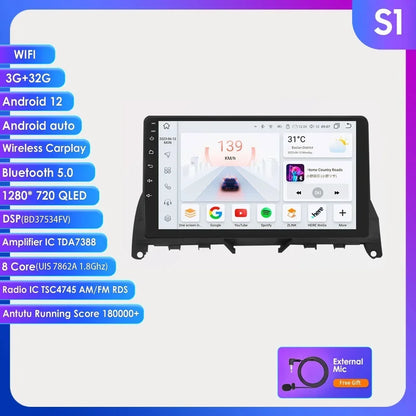 Autoradio 9" 2 Din Android 13 per Mercedes Benz Classe C W204 S204 2007-2010