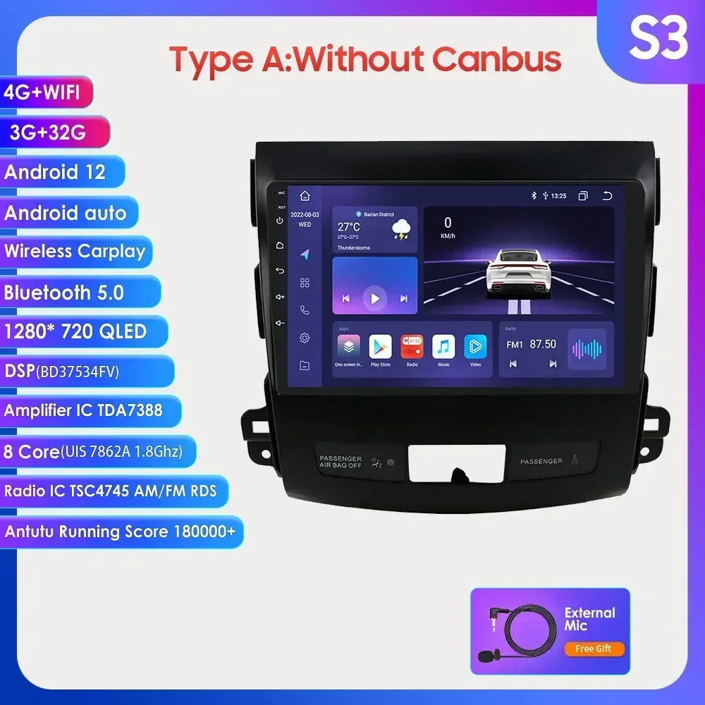 Car radio 9" 2 DIN for Mitsubishi Outlander 2005-2011