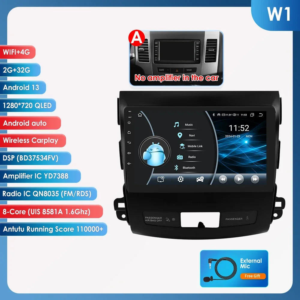Car radio 9" 2 DIN for Mitsubishi Outlander 2005-2011