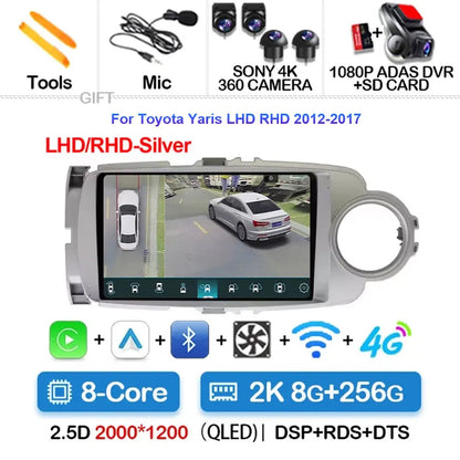 Radio Carplay Android 14 Toyota Yaris 2012-2017 9" GPS WiFi
